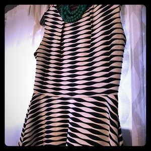 Navy & White Textured Fit & Flare Dress